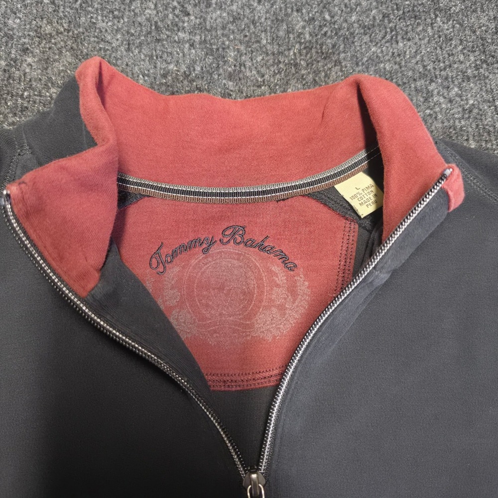 Tommy Bahama Mens Large 100% Pima Cotton Quarter Zip Pullover black Red Marlin
